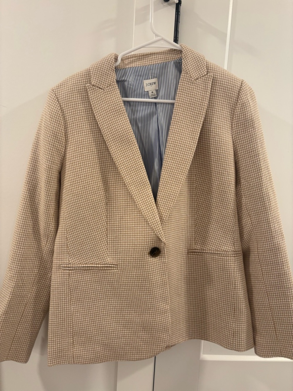 J. Crew Factory Beige Houndstooth Single-Button Blazer